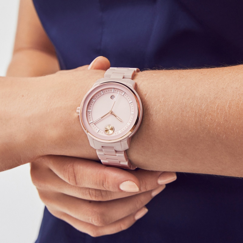 Main Image 4 of Ladies' Movado Bold® Verso Rose-Tone IP and Pink Ceramic Watch with Pink Dial (Model: 3600935)