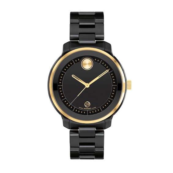 Ladies' Movado BoldÂ® Verso Gold-Tone IP and Black Ceramic Watch with Black Dial (Model: 3600936)