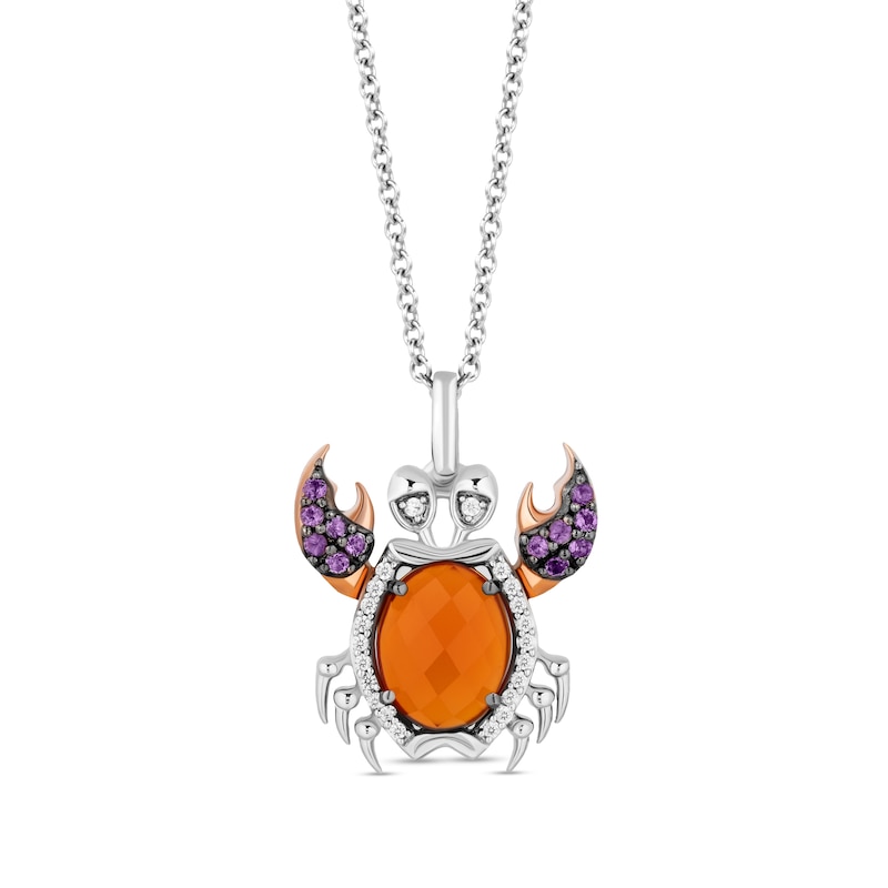 Main Image 1 of Enchanted Disney Ariel Carnelian, Amethyst and 1/15 CT. T.W. Diamond Crab Pendant in Sterling Silver and 10K Rose Gold