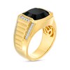Thumbnail Image 3 of 12.0mm Cushion-Cut Black Onyx and 1/4 CT. T.W. Diamond Collar Grooved Shank Ring in 10K Gold