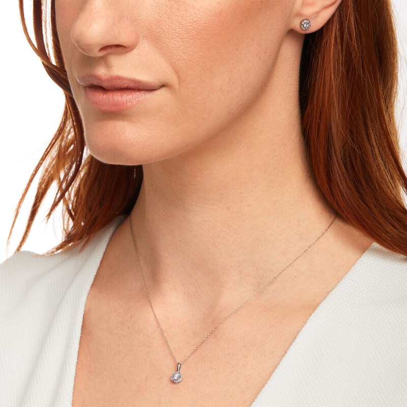 Main Image 2 of 1/5 CT. T.W. Diamond Solitaire Beaded Frame Pendant and Stud Earrings Set Sterling Silver (J/I3)