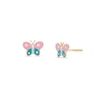 Child's Pink, Blue and White Enamel Butterfly Stud Earrings in 14K Gold
