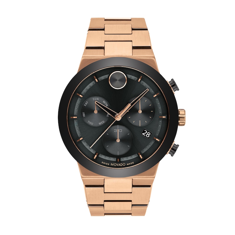 Main Image 1 of Men's Movado Bold® Fusion Rose-Tone IP and Black Ceramic Bezel Chronograph Watch with Black Dial (Model: 3600898)