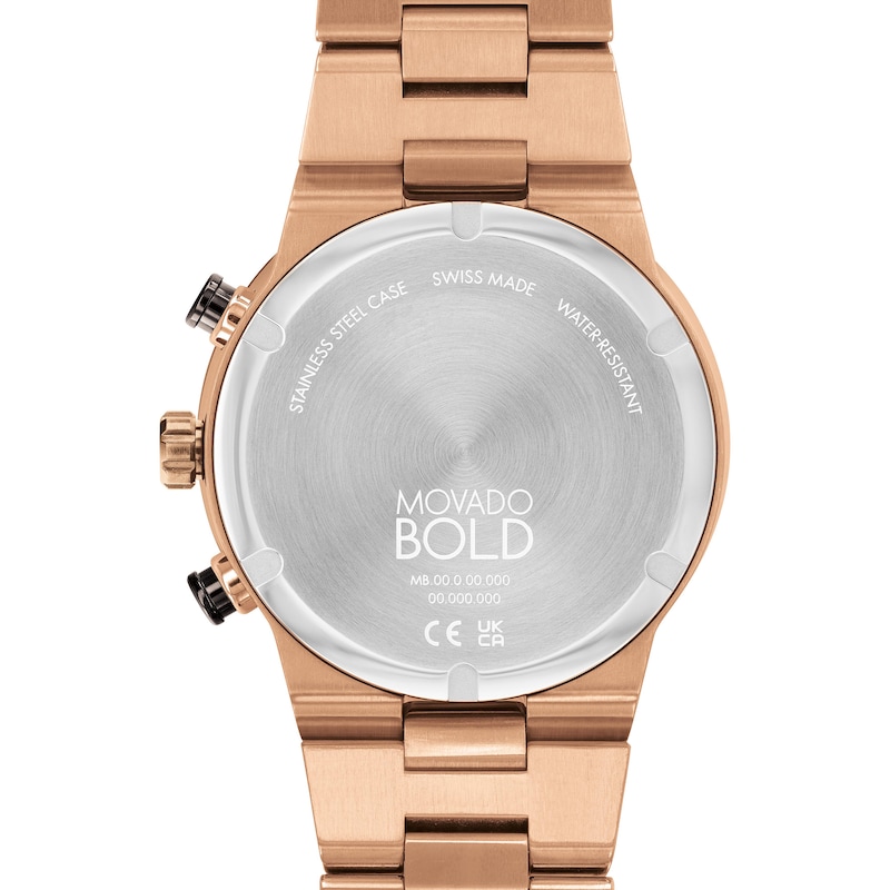 Main Image 3 of Men's Movado Bold® Fusion Rose-Tone IP and Black Ceramic Bezel Chronograph Watch with Black Dial (Model: 3600898)