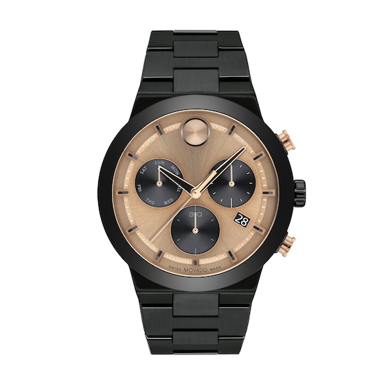 Men's Movado BoldÂ® Fusion Black IP and Ceramic Bezel Chronograph Watch with Rose-Tone Dial (Model: 3600897)