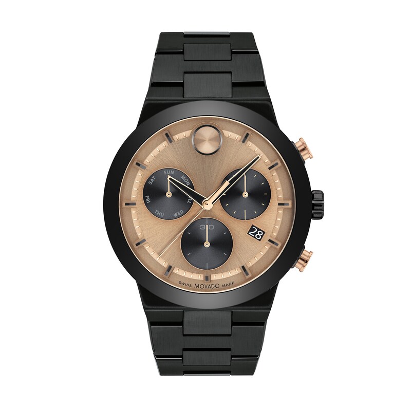 Main Image 1 of Men's Movado Bold® Fusion Black IP and Ceramic Bezel Chronograph Watch with Rose-Tone Dial (Model: 3600897)
