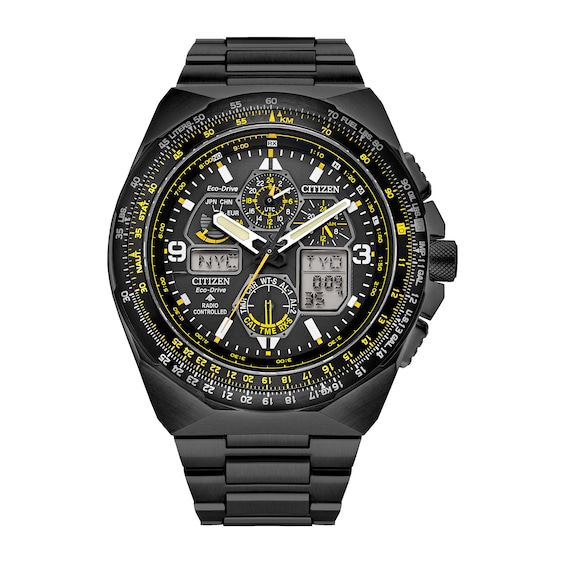 Men's Citizen Eco-Drive® Promaster Air Skyhawk Black IP Chronograph Watch with Black Dial (Model: Jy8127-59E)