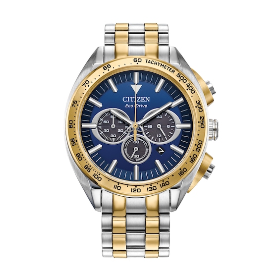 Men's Citizen Eco-DriveÂ® Carson Sport Luxury Two-Tone Chronograph Watch with Blue Dial (Model: Ca4544-53L)