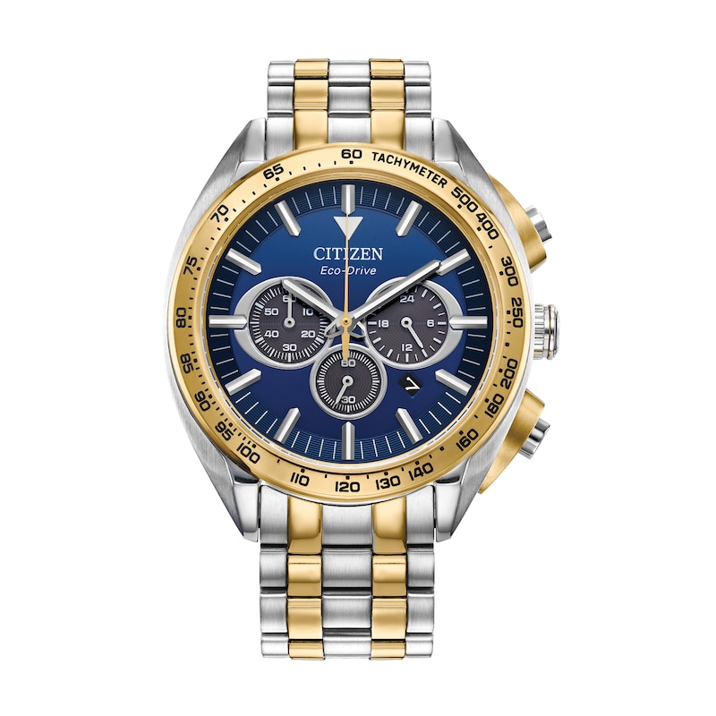 Men's Citizen Eco-Drive® Carson Sport Luxury Two-Tone Chronograph Watch with Blue Dial (Model: CA4544-53L)