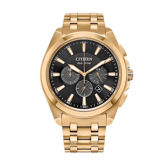 Men's Citizen Eco-DriveÂ® Classic Gold-Tone Chronograph Watch with Black Dial (Model: Ca4512-50E)