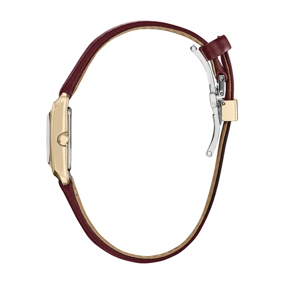 Ladies' Citizen Eco-DriveÂ® Bianca Gold-Tone Red Leather Strap Watch with Square Mother-of-Pearl Dial (Model: Ew5593-05D)