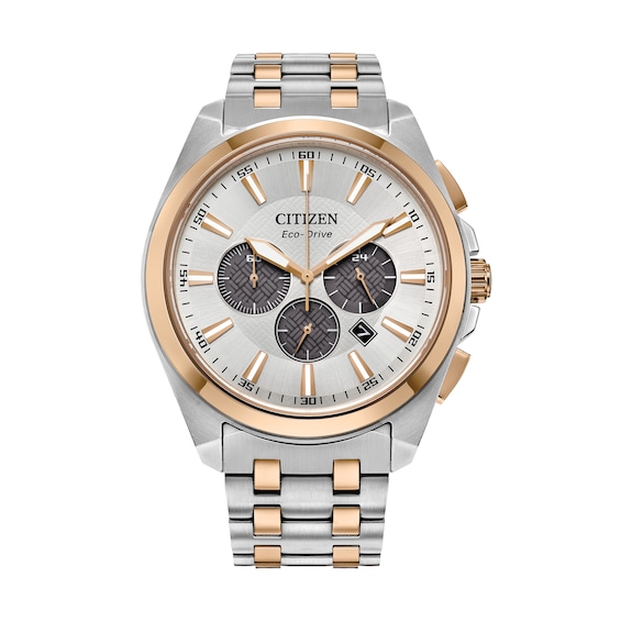 Men's Citizen Eco-DriveÂ® Two-Tone Classic Chronograph Watch with Silver-Tone Dial (Model: Ca4516-59A)