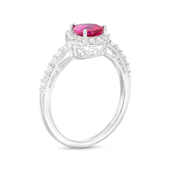Pear-Shaped Lab-Created Ruby and White Lab-Created Sapphire Frame Three Piece Set in Sterling Silver â Size 7