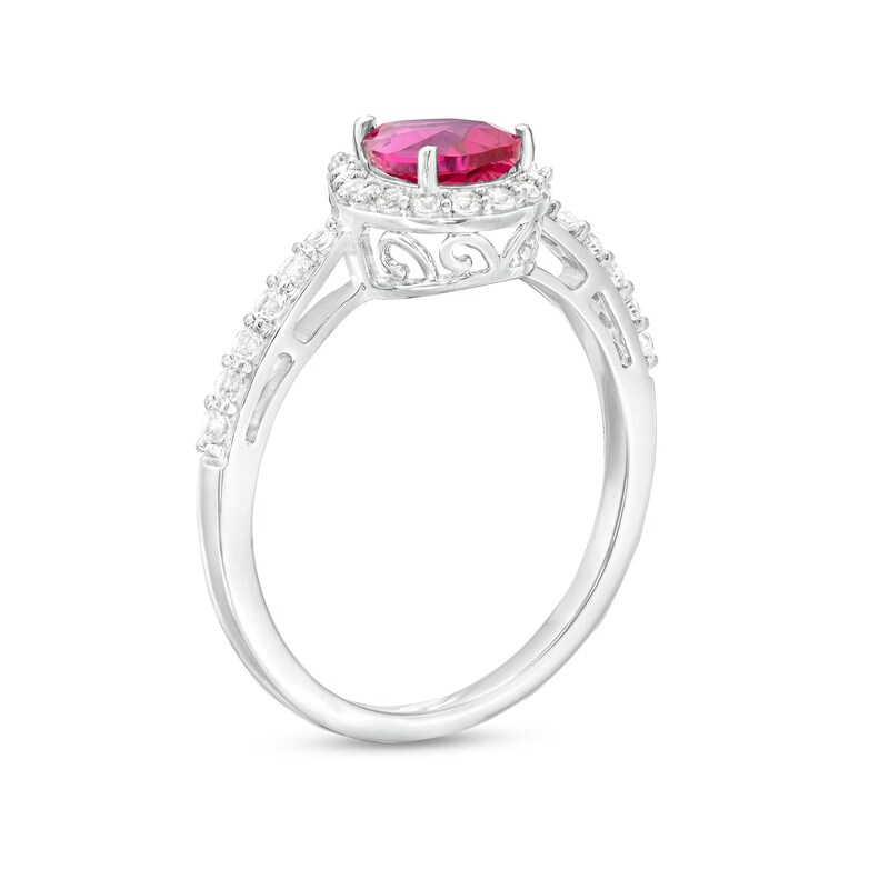 Main Image 3 of Pear-Shaped Lab-Created Ruby and White Lab-Created Sapphire Frame Three Piece Set in Sterling Silver – Size 7