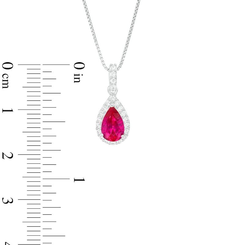 Main Image 4 of Pear-Shaped Lab-Created Ruby and White Lab-Created Sapphire Frame Three Piece Set in Sterling Silver – Size 7
