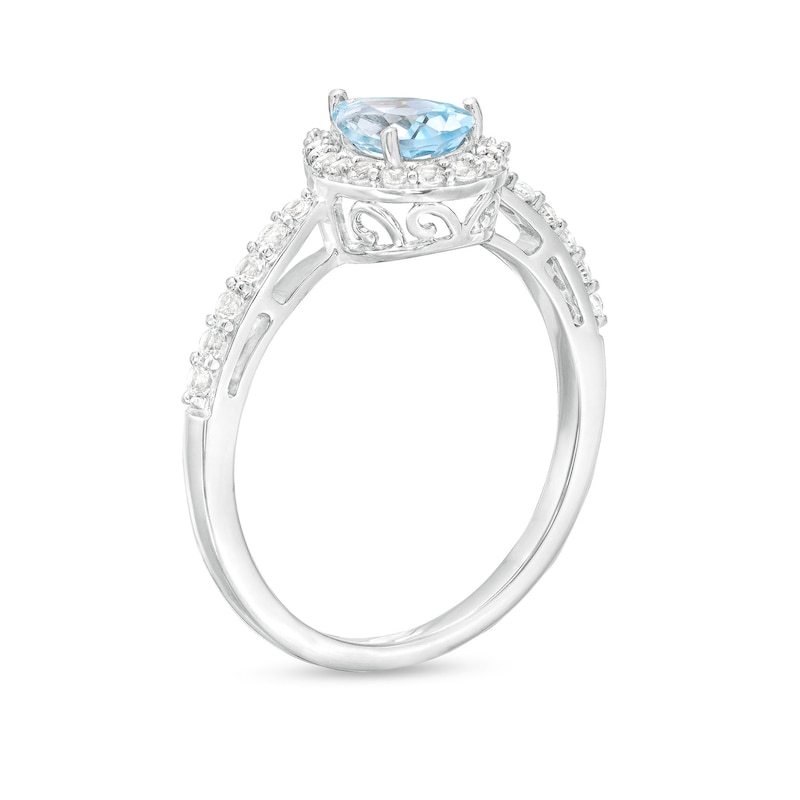 Main Image 3 of Pear-Shaped Sky Blue Topaz and White Lab-Created Sapphire Frame Three Piece Set in Sterling Silver – Size 7