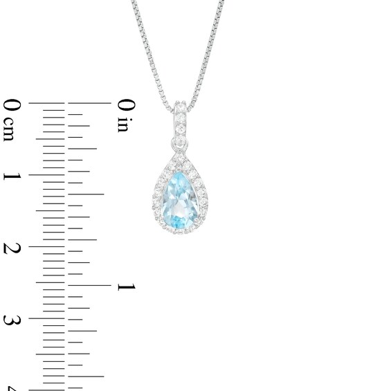 Pear-Shaped Sky Blue Topaz and White Lab-Created Sapphire Frame Three Piece Set in Sterling Silver â Size 7