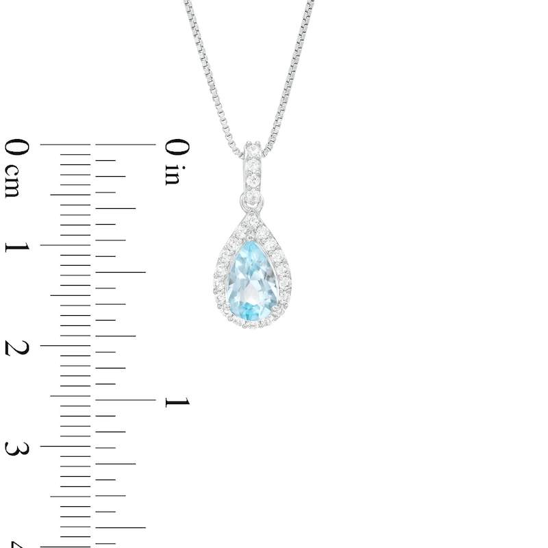 Main Image 4 of Pear-Shaped Sky Blue Topaz and White Lab-Created Sapphire Frame Three Piece Set in Sterling Silver – Size 7
