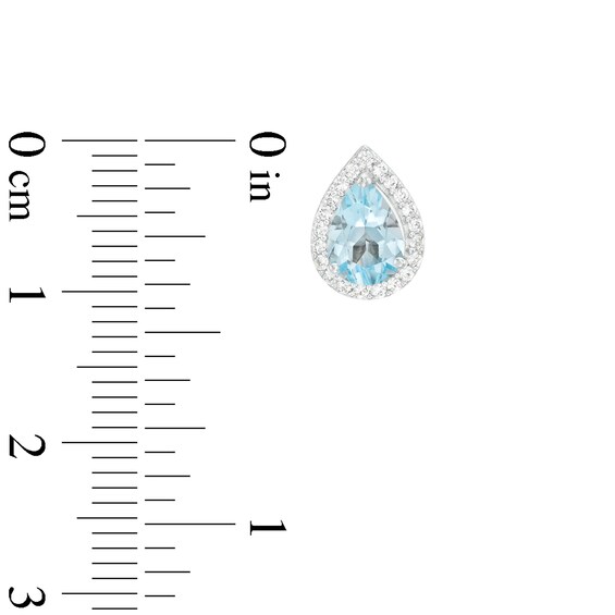 Pear-Shaped Sky Blue Topaz and White Lab-Created Sapphire Frame Three Piece Set in Sterling Silver â Size 7