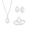Thumbnail Image 1 of Pear-Shaped Lab-Created Opal and White Lab-Created Sapphire Frame Three Piece Set in Sterling Silver – Size 7