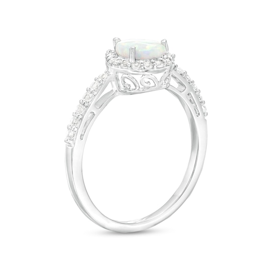 Pear-Shaped Lab-Created Opal and White Lab-Created Sapphire Frame Three Piece Set in Sterling Silver â Size 7
