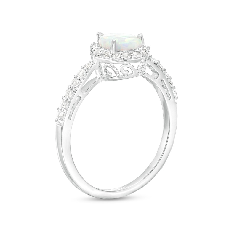 Main Image 3 of Pear-Shaped Lab-Created Opal and White Lab-Created Sapphire Frame Three Piece Set in Sterling Silver – Size 7