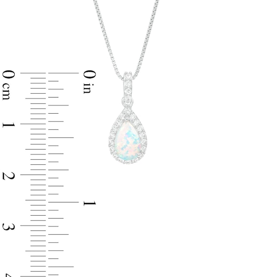 Pear-Shaped Lab-Created Opal and White Lab-Created Sapphire Frame Three Piece Set in Sterling Silver â Size 7