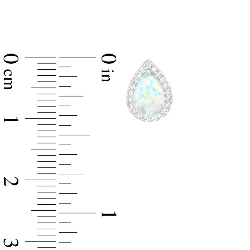 Main Image 5 of Pear-Shaped Lab-Created Opal and White Lab-Created Sapphire Frame Three Piece Set in Sterling Silver – Size 7