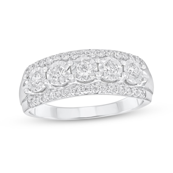 1/2 CT. T.w. Diamond Triple Row Five Stone Anniversary Band in 10K White Gold