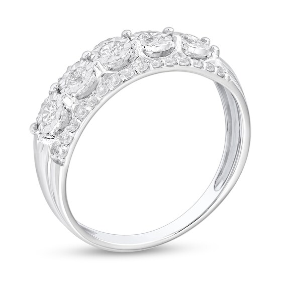 1/2 CT. T.w. Diamond Triple Row Five Stone Anniversary Band in 10K White Gold