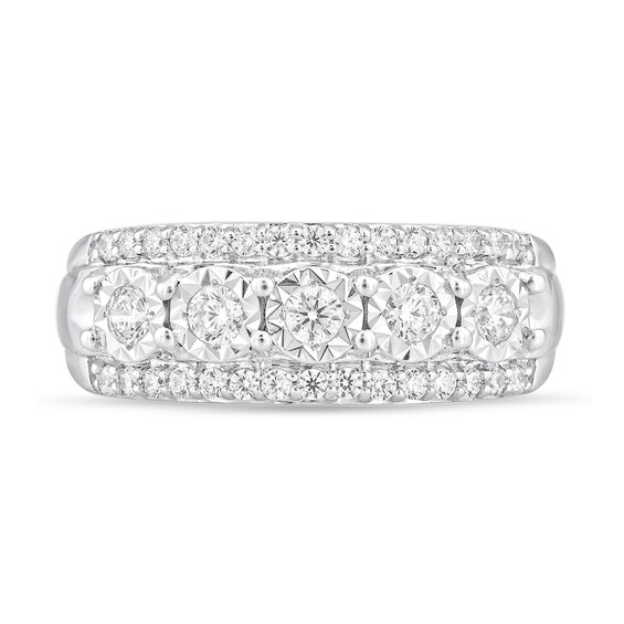 1/2 CT. T.w. Diamond Triple Row Five Stone Anniversary Band in 10K White Gold