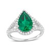 Thumbnail Image 1 of Pear-Shaped Lab-Created Emerald and White Lab-Created Sapphire Frame Split Shank Ring in Sterling Silver