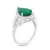 Thumbnail Image 3 of Pear-Shaped Lab-Created Emerald and White Lab-Created Sapphire Frame Split Shank Ring in Sterling Silver