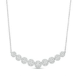 1 CT. T.W. Diamond Frame Nine Stone Curved Bar Necklace in 10K White Gold