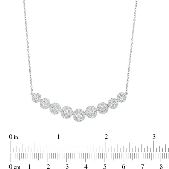 1 CT. T.w. Diamond Frame Nine Stone Curved Bar Necklace in 10K White Gold