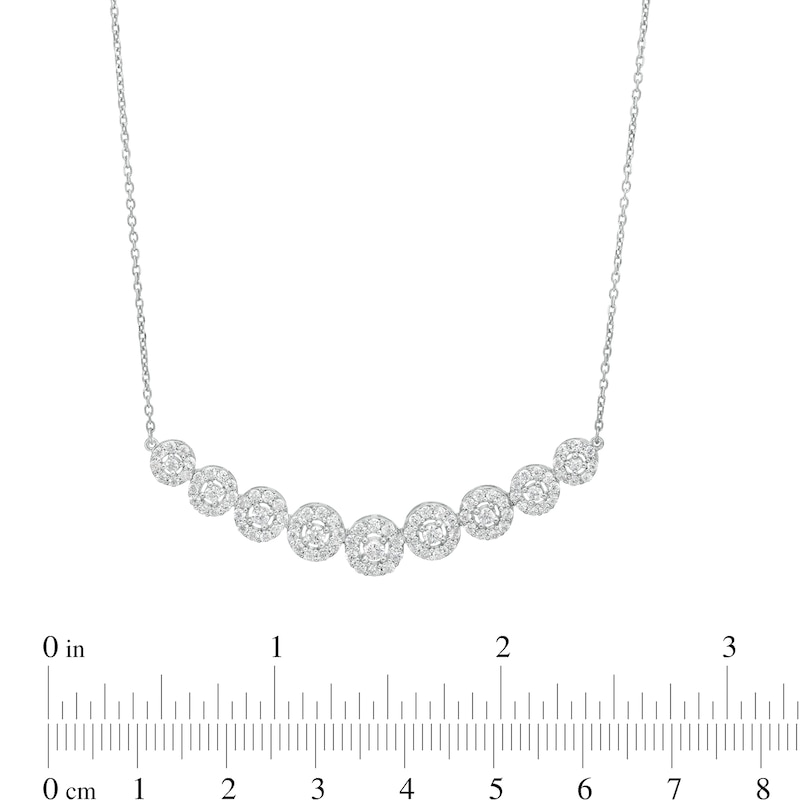 1 CT. T.W. Diamond Frame Nine Stone Curved Bar Necklace in 10K White Gold