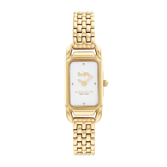 Ladies' Coach Cadie Gold-Tone Watch with Rectangular White Dial (Model: 14504036)