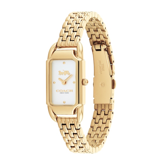 Ladies' Coach Cadie Gold-Tone Watch with Rectangular White Dial (Model: 14504036)