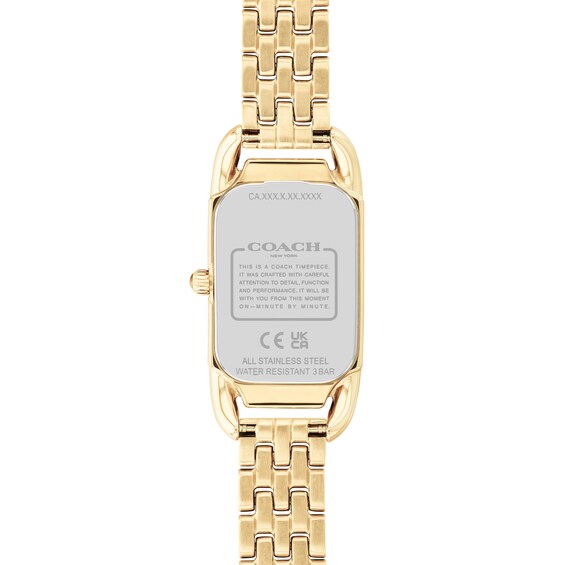 Ladies' Coach Cadie Gold-Tone Watch with Rectangular White Dial (Model: 14504036)