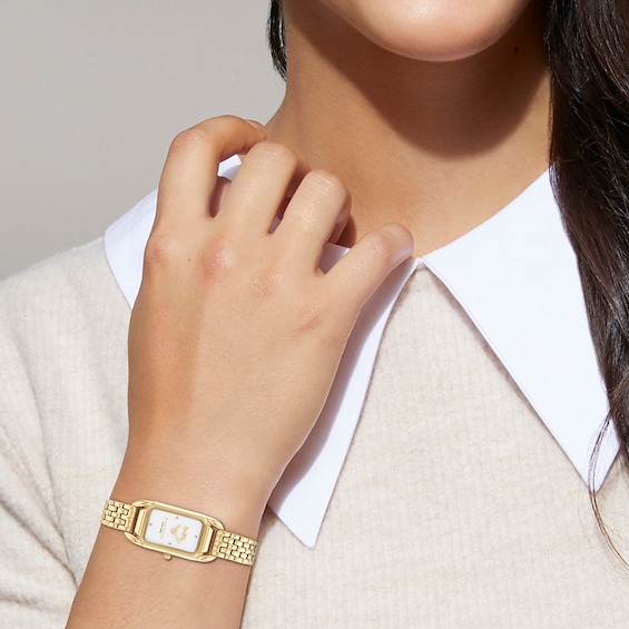Ladies' Coach Cadie Gold-Tone Watch with Rectangular White Dial (Model: 14504036)