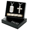 Thumbnail Image 1 of Men's Diamond Accent Layered Dog Tag and Cross Pendant with Link Bracelet Set in Stainless Steel and Yellow Ion-Plate