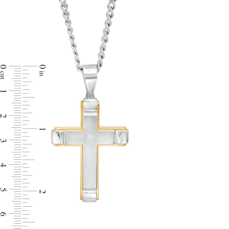 Men's Diamond Accent Layered Dog Tag and Cross Pendant with Link Bracelet Set in Stainless Steel and Yellow Ion-Plate