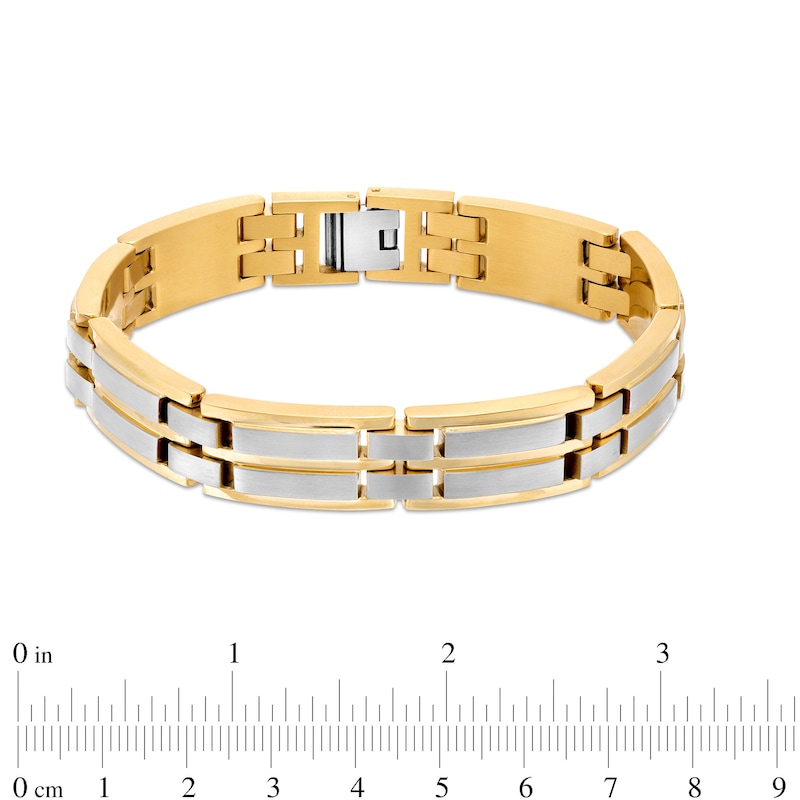 Main Image 6 of Men's Diamond Accent Layered Dog Tag and Cross Pendant with Link Bracelet Set in Stainless Steel and Yellow Ion-Plate