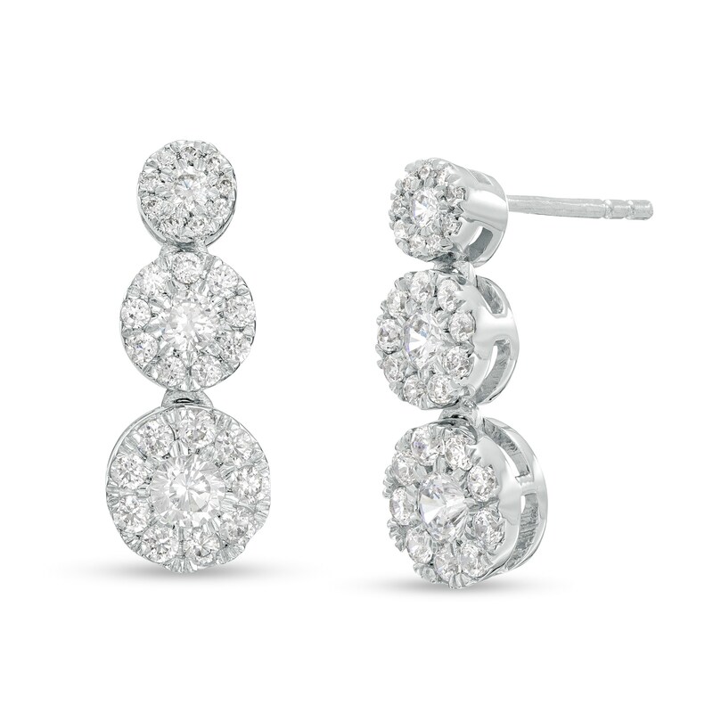 Main Image 1 of Marilyn Monroe™ Collection 3/4 CT. T.W. Journey Multi-Diamond Trio Drop Earrings in 10K White Gold