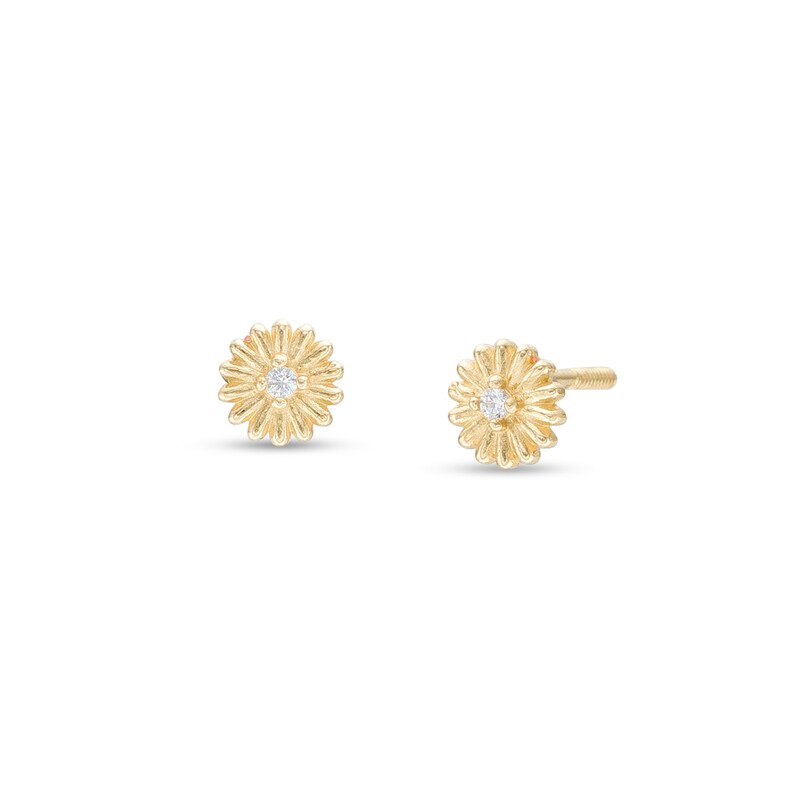 Main Image 1 of Child's Cubic Zirconia Solitaire Flower Stud Earrings in 14K Gold