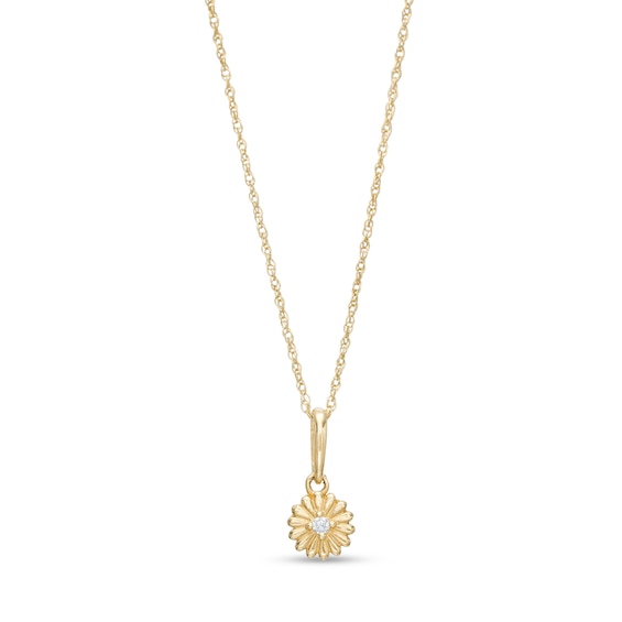 Child's Cubic Zirconia Solitaire Flower Pendant in 14K Gold â 15"