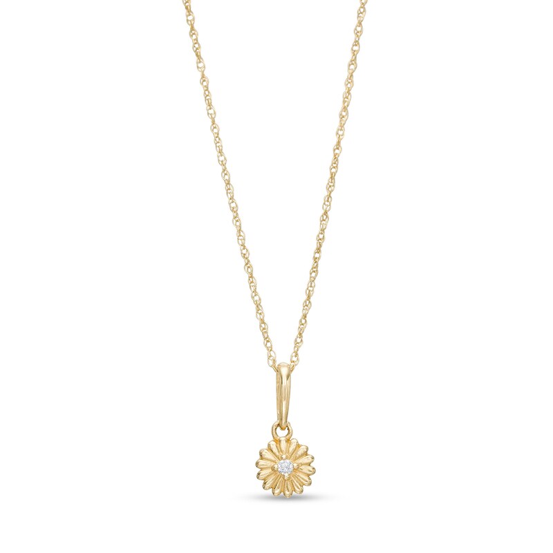 Main Image 1 of Child's Cubic Zirconia Solitaire Flower Pendant in 14K Gold – 15"