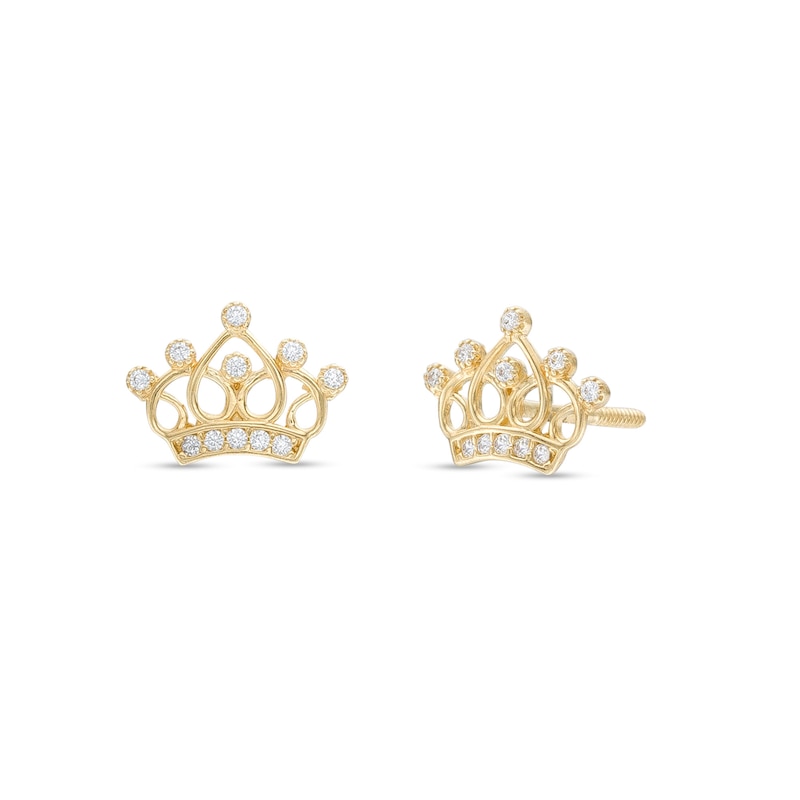 Child's Cubic Zirconia Crown Stud Earrings in 14K Gold