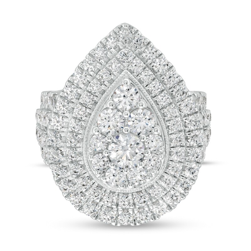 Main Image 4 of 4 CT. T.W. Pear-Shaped Multi-Diamond Double Frame Engagement Ring in 10K White Gold (J/I3)