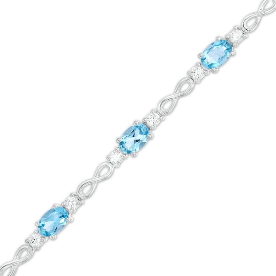 Oval Swiss Blue Topaz and White Lab-Created Sapphire Alternating Infinity Loop Link Bracelet in Sterling Silver â 7.25"